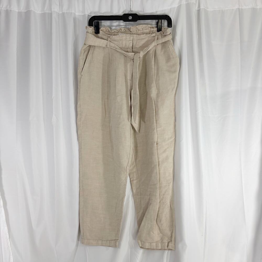 LOFT Women’s Beige Tie Waist Pants Linen Cotton Blend Caribbean Vacation M - Picture 2 of 6